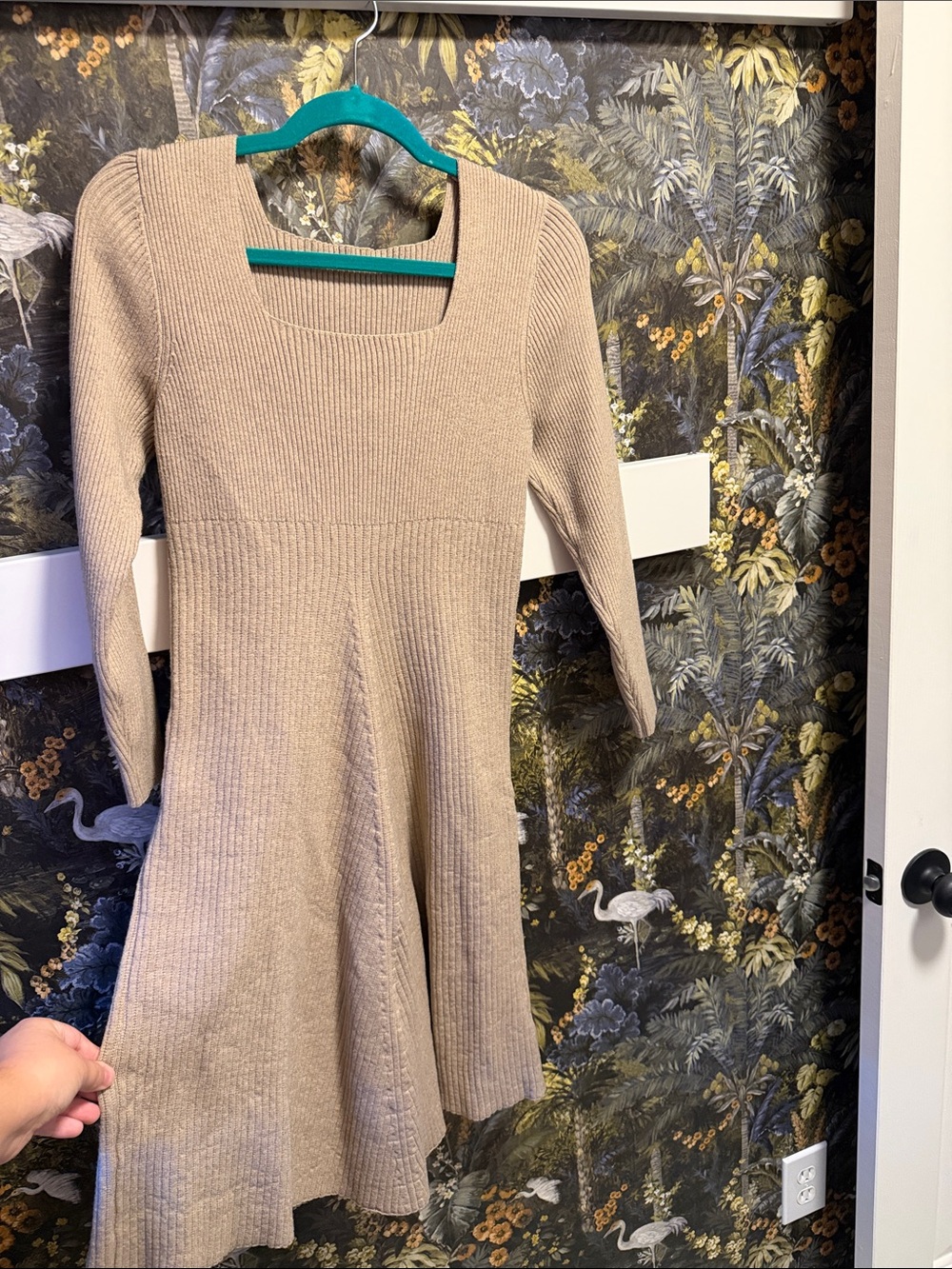 Ribbed Knit A-Line Dress in Taupe